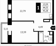 1-комнатная квартира площадью 45.3 кв.м, Клубная, 13 | цена 4 769 184 руб. | www.metrprice.ru