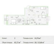 2-комнатная квартира площадью 63.72 кв.м, Калинина ул, 8 | цена 5 301 504 руб. | www.metrprice.ru