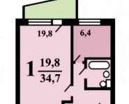 1-комнатная квартира площадью 34.7 кв.м, Очаковская Большая ул., 17 | цена 5 490 000 руб. | www.metrprice.ru