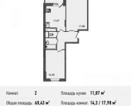 2-комнатная квартира площадью 59.8 кв.м, Богородский мкр, 14 | цена 3 576 040 руб. | www.metrprice.ru