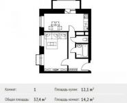 1-комнатная квартира площадью 37 кв.м, Фруктовая ул., 1 | цена 3 867 818 руб. | www.metrprice.ru