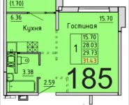 1-комнатная квартира площадью 31.4 кв.м, Рабочая улица, 6 | цена 2 500 020 руб. | www.metrprice.ru