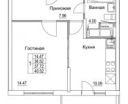 1-комнатная квартира площадью 37.72 кв.м, 2-я Муравская | цена 5 140 541 руб. | www.metrprice.ru