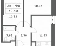 2-комнатная квартира площадью 42.4 кв.м, Мякининское шоссе | цена 4 180 640 руб. | www.metrprice.ru