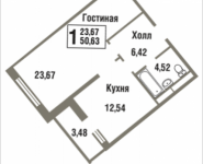 1-комнатная квартира площадью 50.63 кв.м, Татьянин Парк, 14 | цена 6 700 880 руб. | www.metrprice.ru