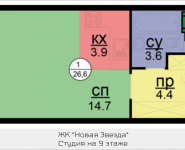 1-комнатная квартира площадью 26.6 кв.м, Бачуринская, корп.3 | цена 3 351 600 руб. | www.metrprice.ru