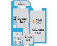 1-комнатная квартира площадью 34.7 кв.м, проезд Речной, д.28к1 | цена 2 665 654 руб. | www.metrprice.ru