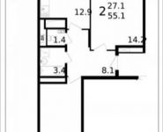 2-комнатная квартира площадью 55.1 кв.м, Колпакова ул., 44 | цена 4 377 253 руб. | www.metrprice.ru