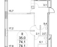 2-комнатная квартира площадью 74.1 кв.м, Автозаводская ул., 23С118 | цена 13 584 753 руб. | www.metrprice.ru