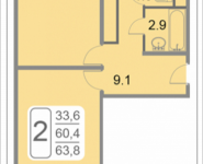 2-комнатная квартира площадью 63.8 кв.м, 2-й Грайвороновский проезд, 38, корп.2 | цена 8 664 040 руб. | www.metrprice.ru
