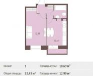 1-комнатная квартира площадью 32.43 кв.м,  | цена 3 421 365 руб. | www.metrprice.ru