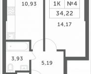 1-комнатная квартира площадью 34.22 кв.м, Мякининское шоссе, 2 | цена 3 764 200 руб. | www.metrprice.ru