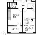 3-комнатная квартира площадью 66.3 кв.м, ул Лесная, д. корп. 3 | цена 7 793 565 руб. | www.metrprice.ru