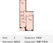 2-комнатная квартира площадью 54.5 кв.м, Центральная ул., ДВЛ1Б | цена 3 349 905 руб. | www.metrprice.ru