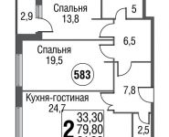 2-комнатная квартира площадью 81.2 кв.м, Серебрякова проезд, д.11к2 стр 13 | цена 13 620 456 руб. | www.metrprice.ru