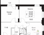 2-комнатная квартира площадью 61.5 кв.м, улица Фрунзе, 1 | цена 3 749 670 руб. | www.metrprice.ru