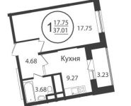 1-комнатная квартира площадью 37 кв.м, Колпакова ул., 44 | цена 3 302 772 руб. | www.metrprice.ru