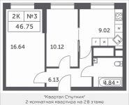 2-комнатная квартира площадью 46.64 кв.м, Мякининское шоссе, 4 | цена 4 951 768 руб. | www.metrprice.ru
