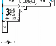 3-комнатная квартира площадью 64.03 кв.м, Нововатутинский проспект, 10/1 | цена 5 378 520 руб. | www.metrprice.ru