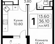 1-комнатная квартира площадью 36.1 кв.м, д.Столбово, уч.40/2, корп.6 | цена 3 329 322 руб. | www.metrprice.ru