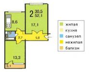 2-комнатная квартира площадью 54 кв.м, Норильская ул., 6 | цена 8 600 000 руб. | www.metrprice.ru