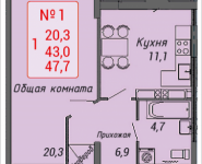 1-комнатная квартира площадью 47.7 кв.м, Ленинский проспект, 4, корп.4 | цена 4 667 445 руб. | www.metrprice.ru