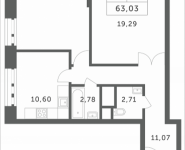 2-комнатная квартира площадью 63.03 кв.м, Мякининское шоссе, 2 | цена 5 332 338 руб. | www.metrprice.ru