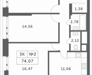 3-комнатная квартира площадью 74.07 кв.м, Мякининское шоссе, 3 | цена 6 132 996 руб. | www.metrprice.ru