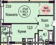 1-комнатная квартира площадью 48 кв.м, Октябрьский бул., 5 | цена 4 700 000 руб. | www.metrprice.ru