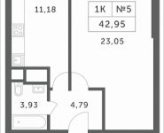 1-комнатная квартира площадью 42.95 кв.м, Мякининское шоссе, 3 | цена 4 179 035 руб. | www.metrprice.ru