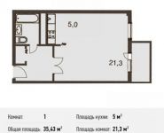 1-комнатная квартира площадью 35.4 кв.м, Барышевская Роща ул., 11 | цена 3 755 580 руб. | www.metrprice.ru