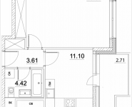 1-комнатная квартира площадью 42.21 кв.м, Лазоревый пр., 3, корп.5 | цена 9 921 418 руб. | www.metrprice.ru