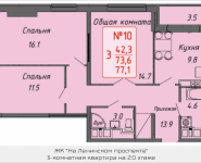 3-комнатная квартира площадью 77.1 кв.м, Ленинский проспект, 4, корп.4 | цена 7 553 487 руб. | www.metrprice.ru