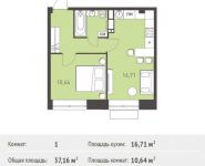 1-комнатная квартира площадью 37.16 кв.м, Калинина ул, 8 | цена 3 697 420 руб. | www.metrprice.ru