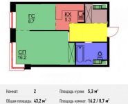 2-комнатная квартира площадью 43.7 кв.м, улица Кулакова, 19 | цена 4 544 800 руб. | www.metrprice.ru