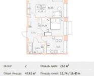 2-комнатная квартира площадью 47.42 кв.м,  | цена 3 793 600 руб. | www.metrprice.ru