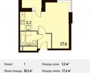 1-комнатная квартира площадью 28.2 кв.м, 1-й микрорайон, 1 | цена 2 985 816 руб. | www.metrprice.ru