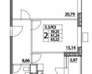 2-комнатная квартира площадью 63 кв.м, Лазоревый пр., 3С3 | цена 13 307 367 руб. | www.metrprice.ru