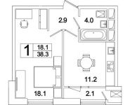 1-комнатная квартира площадью 38.26 кв.м, Рязанский проспект, д.влд 2 | цена 7 253 981 руб. | www.metrprice.ru