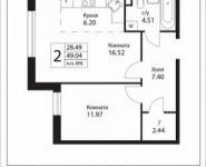 2-комнатная квартира площадью 49.04 кв.м, Калужское шоссе, 51 | цена 3 778 532 руб. | www.metrprice.ru
