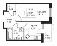 1-комнатная квартира площадью 35.2 кв.м, СНТ Ватутинки ул. | цена 3 187 009 руб. | www.metrprice.ru