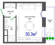 1-комнатная квартира площадью 30.3 кв.м, улица Менжинского, 30с1 | цена 5 156 650 руб. | www.metrprice.ru