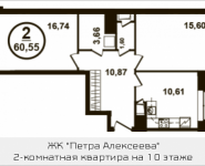 2-комнатная квартира площадью 60.55 кв.м, Петра Алексеева, 12а, корп.3 | цена 9 713 275 руб. | www.metrprice.ru