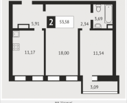 2-комнатная квартира площадью 53.6 кв.м, Клубная, 9 | цена 4 939 936 руб. | www.metrprice.ru