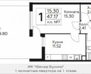 1-комнатная квартира площадью 47.17 кв.м, д.Столбово, уч.40/2, корп.5 | цена 3 683 505 руб. | www.metrprice.ru