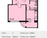 1-комнатная квартира площадью 43.8 кв.м, Чехова ул, 7 | цена 2 712 410 руб. | www.metrprice.ru