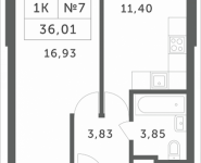 1-комнатная квартира площадью 36.01 кв.м, Мякининское шоссе, 1 | цена 3 154 476 руб. | www.metrprice.ru
