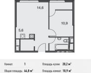 1-комнатная квартира площадью 44.8 кв.м, Докучаев пер, 2 | цена 13 708 800 руб. | www.metrprice.ru