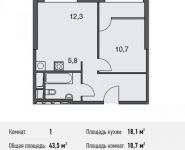 1-комнатная квартира площадью 43.5 кв.м, Докучаев пер., 2 | цена 12 832 500 руб. | www.metrprice.ru