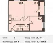 2-комнатная квартира площадью 71.9 кв.м, Акуловская улица, 23 | цена 11 216 400 руб. | www.metrprice.ru